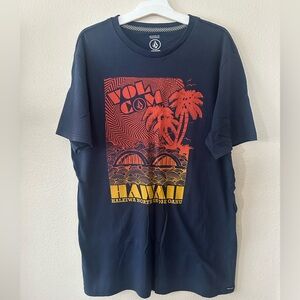Volcom Men's Navy and Orange Hawaii Tee